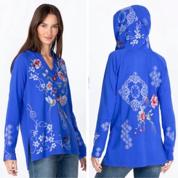 Johnny Was Royal Blue Embroidered Hoodie - Picture 2 of 3